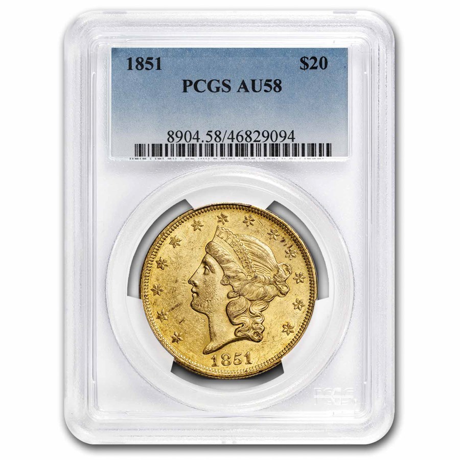 1851 $20 Liberty Gold Double Eagle AU-58 PCGS