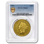 1851 $20 Liberty Gold Double Eagle MS-60 PCGS