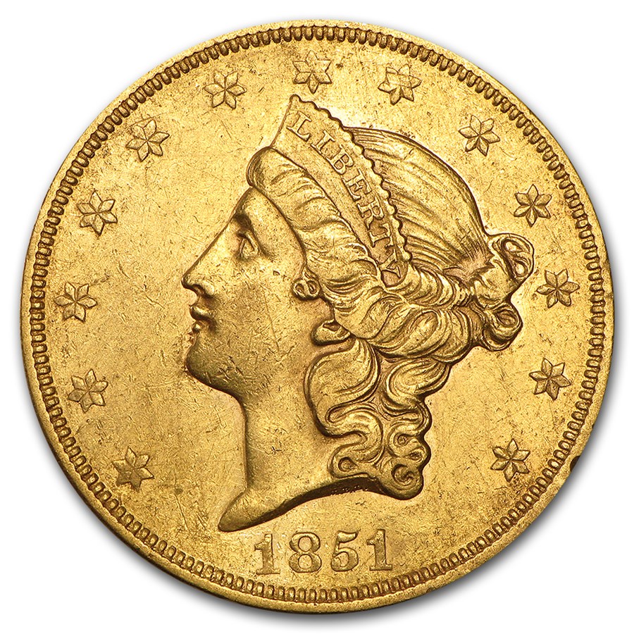 1851 $20 Liberty Gold Double Eagle XF Details (Cleaned)