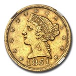 1851 $5.00 Liberty Gold Half Eagle AU-55 NGC