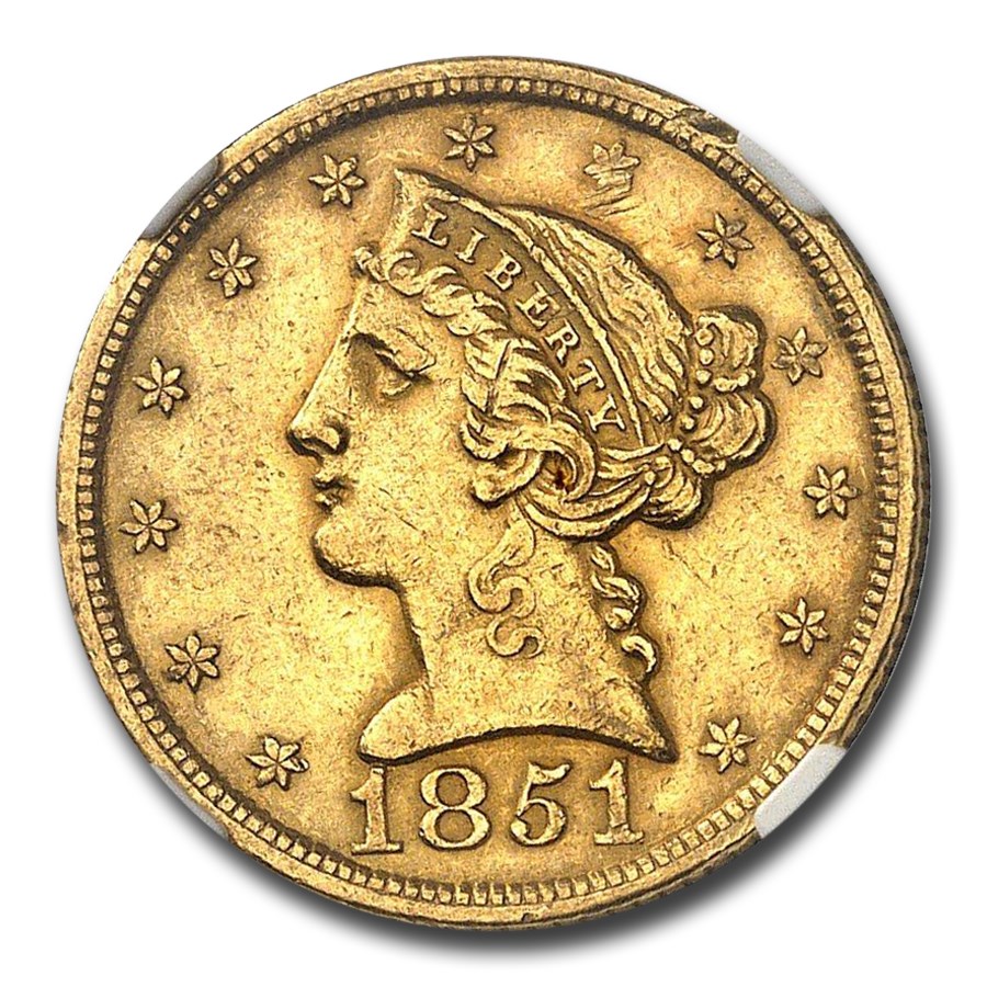 1851 $5.00 Liberty Gold Half Eagle AU-55 NGC