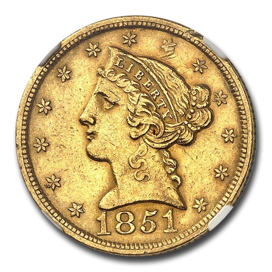 1851 $5.00 Liberty Gold Half Eagle AU-55 NGC 1851 $5.00 Liberty Gold Half Eagle AU-55 NGC