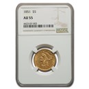 1851 $5.00 Liberty Gold Half Eagle AU-55 NGC