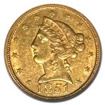 1851 $5 Liberty Gold Half Eagle AU-58 NGC
