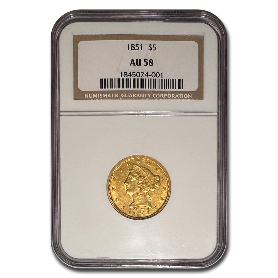 1851 $5 Liberty Gold Half Eagle AU-58 NGC