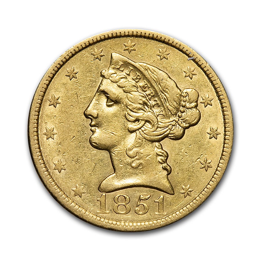 1851 $5 Liberty Gold Half Eagle AU