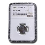 1851-A France Centime MS-63 NGC (Brown)