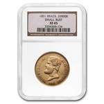 1851 Brazil Gold 20,000 Reis Pedro II XF-45 NGC