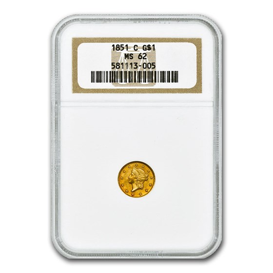 1851C 1 Indian Head Gold MS62 NGC Coin For Sale 1 Gold Dollars (Type 1, 2 & 3) (18491889