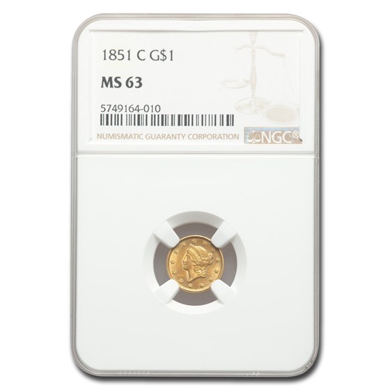 1851-C $1 Liberty Head Gold Type 1 MS-63 NGC 1851-C $1 Liberty Head Gold Type 1 MS-63 NGC