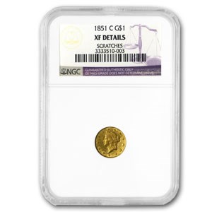 1851-C $1 Liberty Head Gold XF Details NGC (Scratched) 1851-C $1 Liberty Head Gold XF Details NGC (Scratched)