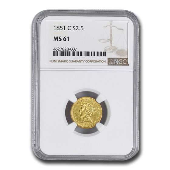 1851-C $2.50 Liberty Gold Quarter Eagle MS-61 NGC 1851-C $2.50 Liberty Gold Quarter Eagle MS-61 NGC