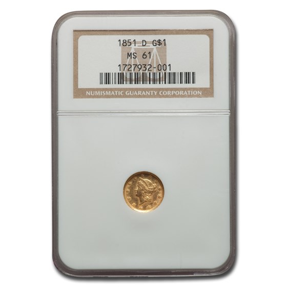 1851-D $1 Indian Head Gold MS-61 NGC 1851-D $1 Indian Head Gold MS-61 NGC