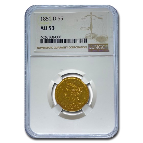 1851-D $5 Liberty Gold Half Eagle AU-53 NGC 1851-D $5 Liberty Gold Half Eagle AU-53 NGC
