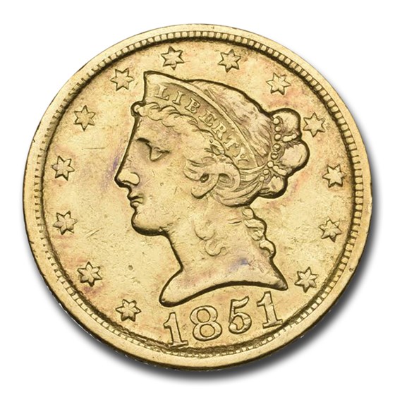 1851-D $5 Liberty Gold Half Eagle XF-40 NGC 1851-D $5 Liberty Gold Half Eagle XF-40 NGC