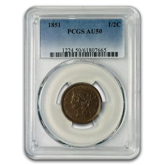 1851 Half Cent AU-50 PCGS (Brown)