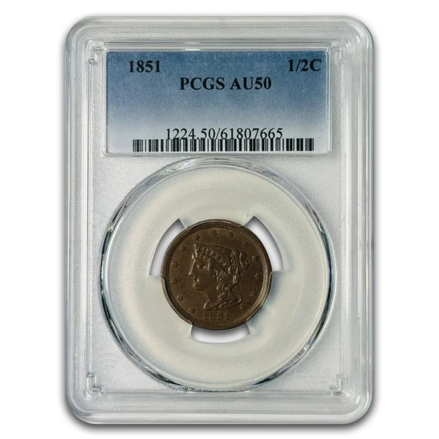 1851 Half Cent AU-50 PCGS (Brown)