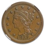 1851/INV 18 Large Cent AU-55 NGC (Brown)