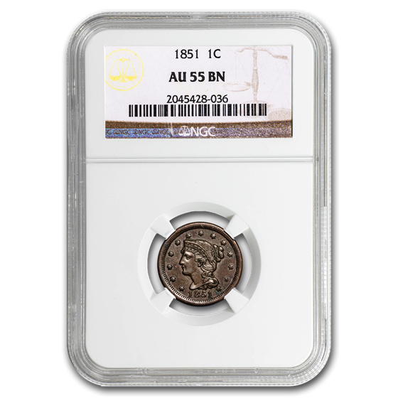1851 Large Cent AU-55 NGC 1851 Large Cent AU-55 NGC