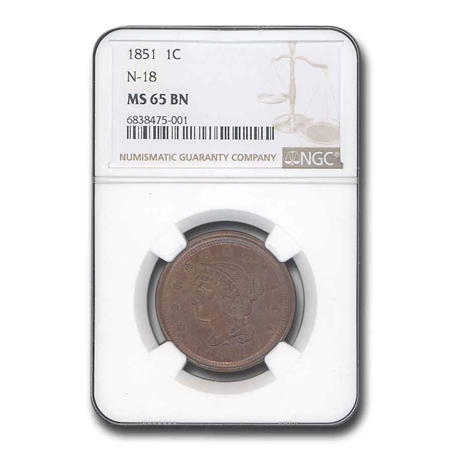 1851 Large Cent MS-65 NGC (Brown, N-18)
