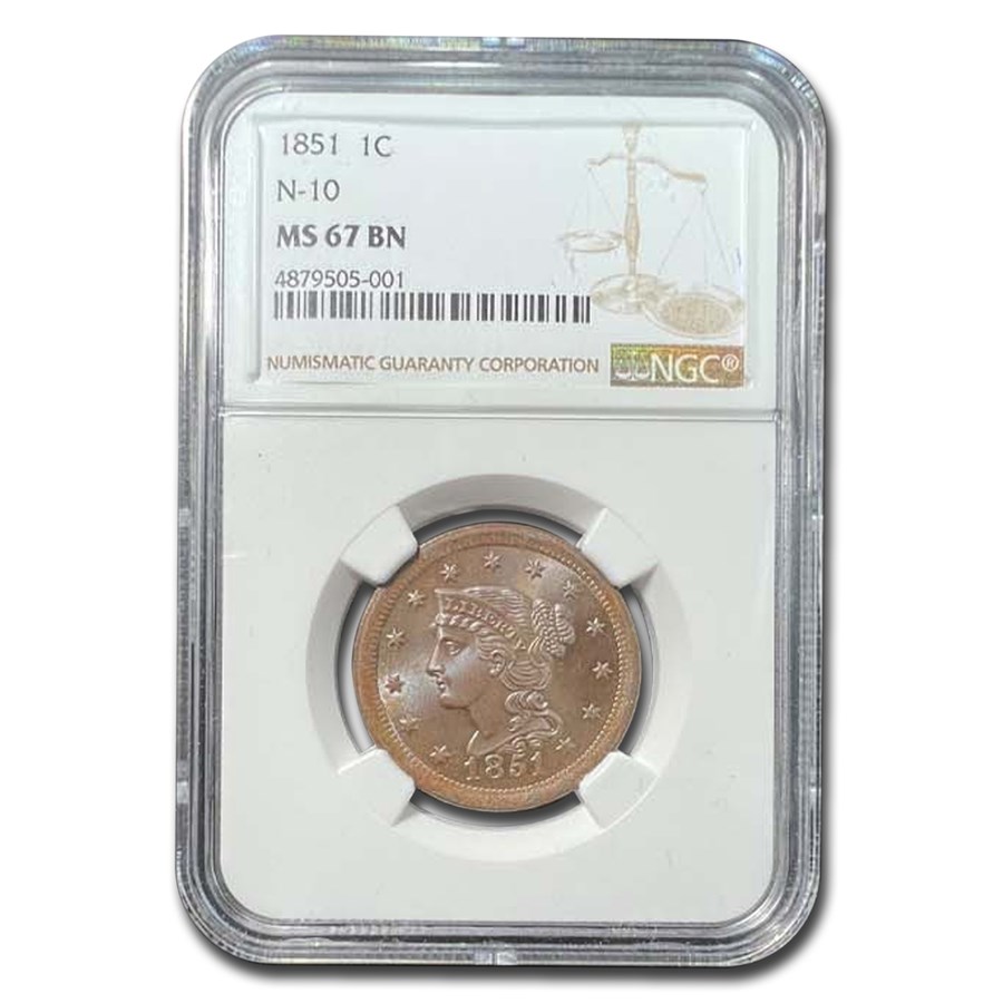 1851 Large Cent MS-67 NGC (Brown, N-10)