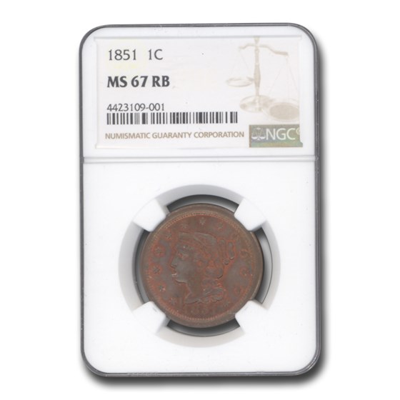 1851 Large Cent MS-67 NGC (Red/Brown) 1851 Large Cent MS-67 NGC (Red/Brown)
