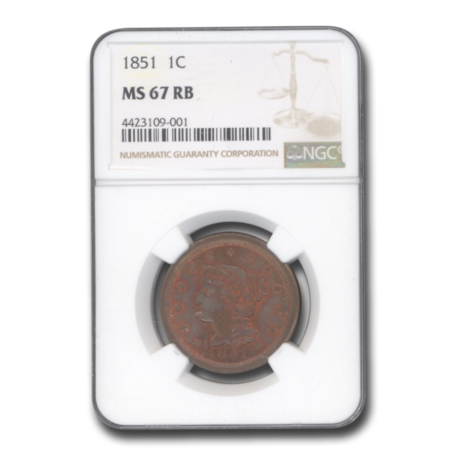 1851 Large Cent MS-67 NGC (Red/Brown)