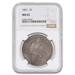1851 Liberty Seated Dollar MS-63 NGC