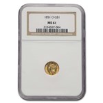 1851-O $1 Liberty Head Gold Dollar MS-61 NGC
