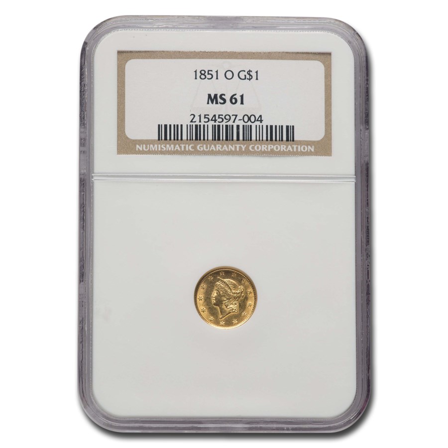 1851-O $1 Liberty Head Gold Dollar MS-61 NGC