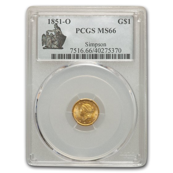 1851-O $1 Liberty Head Gold MS-66 PCGS 1851-O $1 Liberty Head Gold MS-66 PCGS
