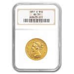 1851-O $10 Liberty Gold Eagle AU-50 NGC