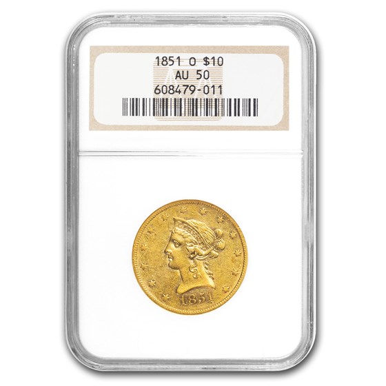 1851-O $10 Liberty Gold Eagle AU-50 NGC