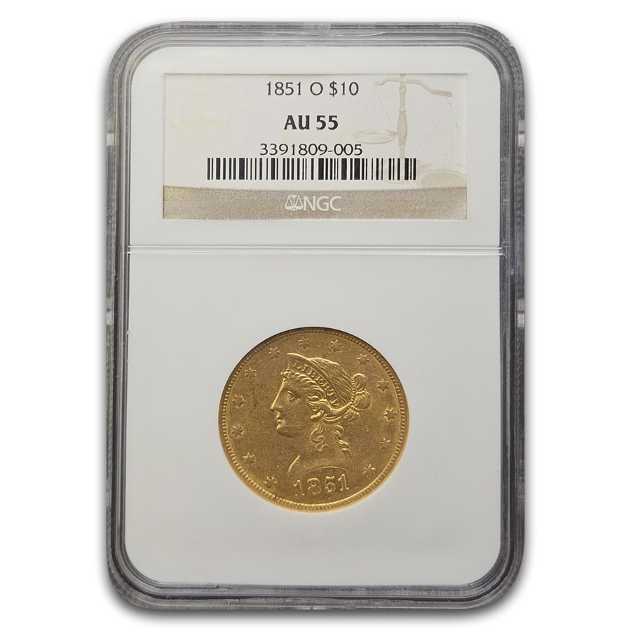 1851-O $10 Liberty Gold Eagle AU-55 NGC