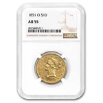 1851-O $10 Liberty Gold Eagle AU-55 NGC