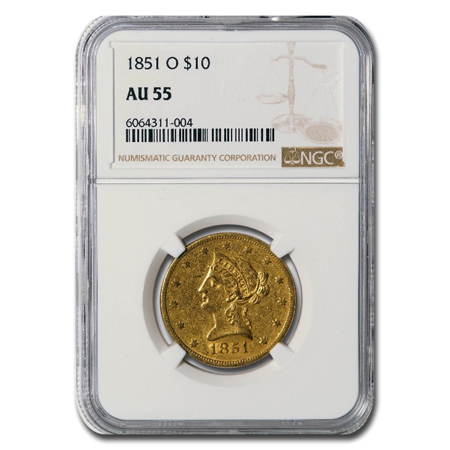 1851-O $10 Liberty Gold Eagle AU-55 NGC