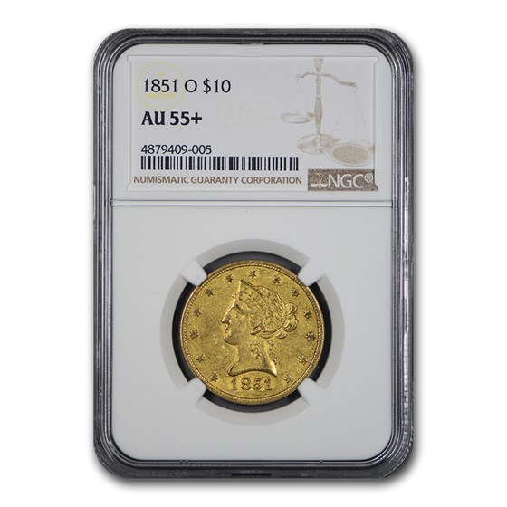 1851-O $10 Liberty Gold Eagle AU-55+ NGC 1851-O $10 Liberty Gold Eagle AU-55+ NGC