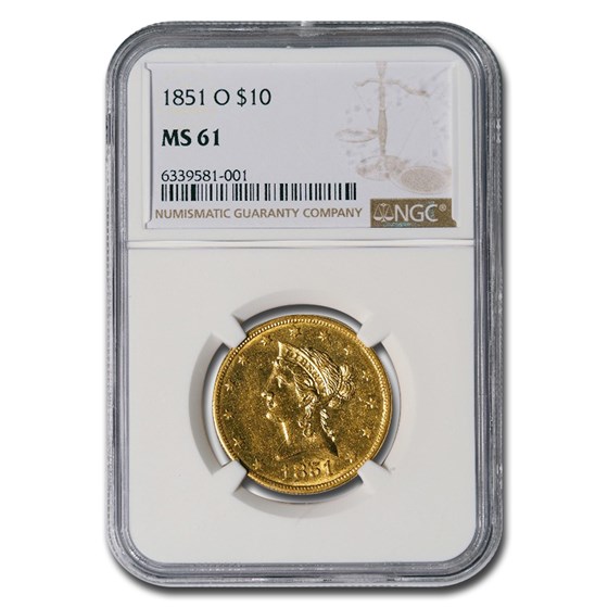 1851-O $10 Liberty Gold Eagle MS-61 NGC 1851-O $10 Liberty Gold Eagle MS-61 NGC