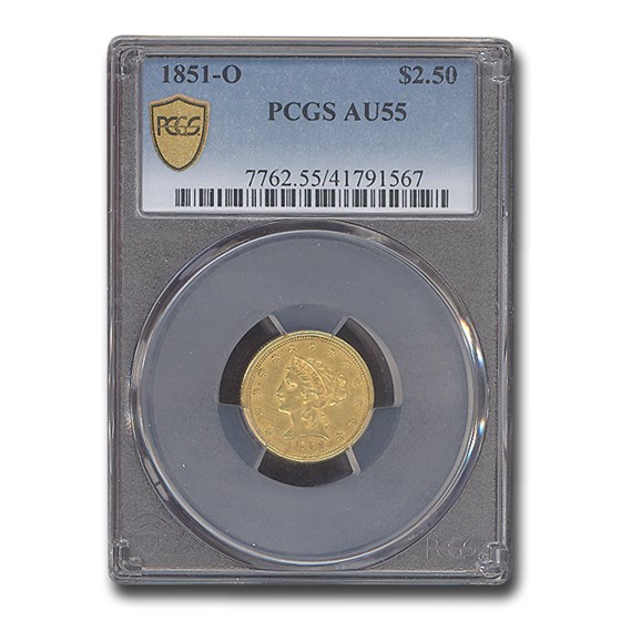 1851-O $2.50 Liberty Gold Quarter Eagle AU-55 PCGS 1851-O $2.50 Liberty Gold Quarter Eagle AU-55 PCGS