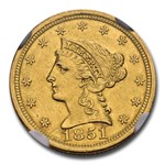 1851-O $2.50 Liberty Gold Quarter Eagle AU-58 NGC