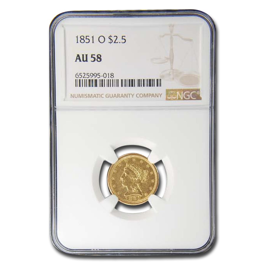 1851-O $2.50 Liberty Gold Quarter Eagle AU-58 NGC