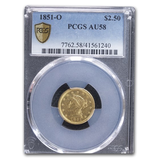 1851-O $2.50 Liberty Gold Quarter Eagle AU-58 PCGS 1851-O $2.50 Liberty Gold Quarter Eagle AU-58 PCGS