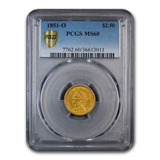1851-O $2.50 Liberty Gold Quarter Eagle MS-60 PCGS 1851-O $2.50 Liberty Gold Quarter Eagle MS-60 PCGS