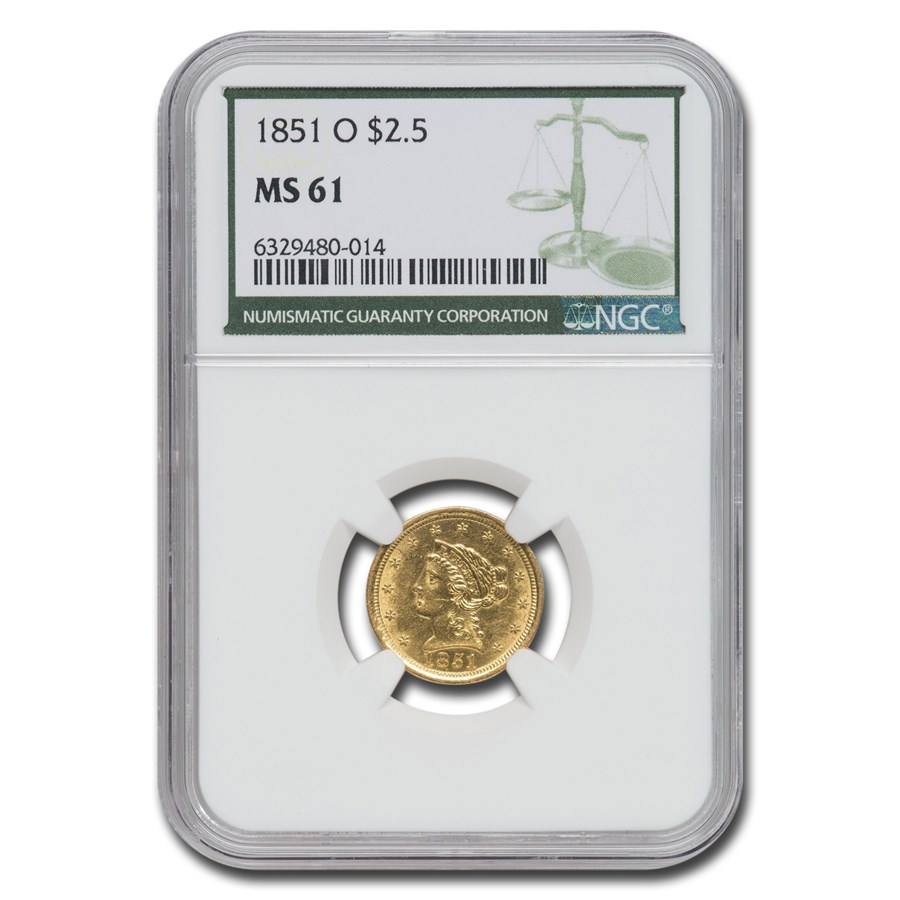 1851-O $2.50 Liberty Gold Quarter Eagle MS-61 NGC (Green Label)