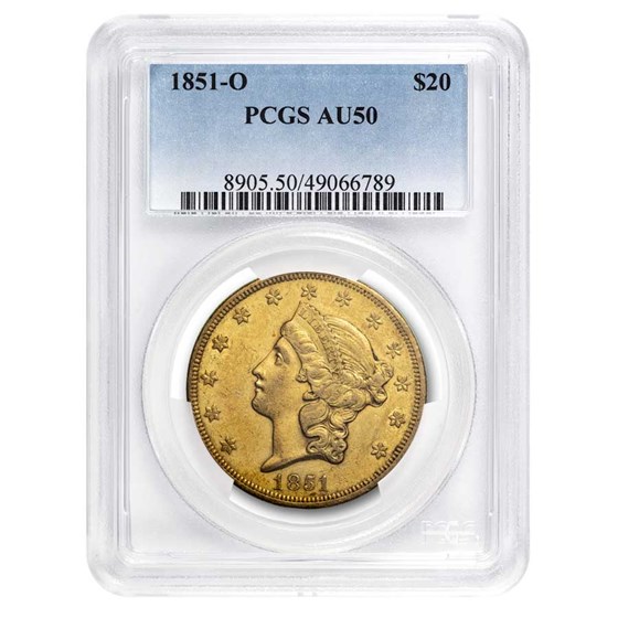 1851-O $20 Liberty Gold Double Eagle AU-50 PCGS 1851-O $20 Liberty Gold Double Eagle AU-50 PCGS
