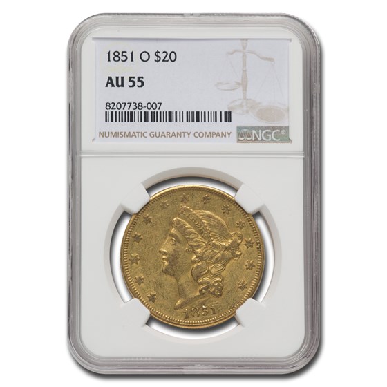 1851-O $20 Liberty Gold Double Eagle AU-55 NGC 1851-O $20 Liberty Gold Double Eagle AU-55 NGC