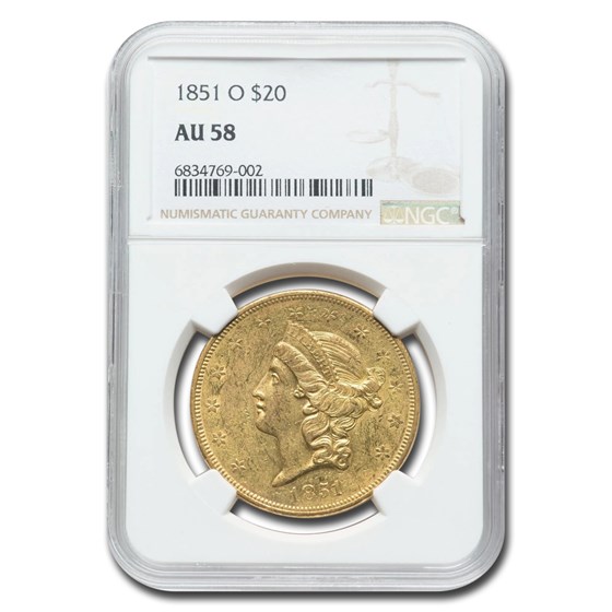 1851-O $20 Liberty Gold Double Eagle AU-58 NGC 1851-O $20 Liberty Gold Double Eagle AU-58 NGC