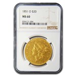 1851-O $20 Liberty Gold Double Eagle MS-60 NGC