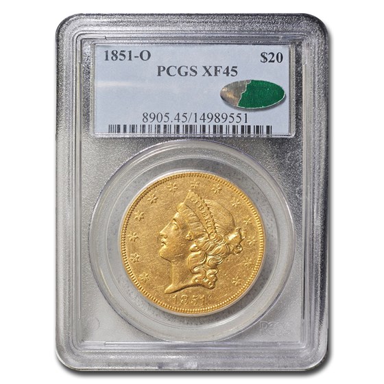1851-O $20 Liberty Gold Double Eagle XF-45 PCGS CAC 1851-O $20 Liberty Gold Double Eagle XF-45 PCGS CAC