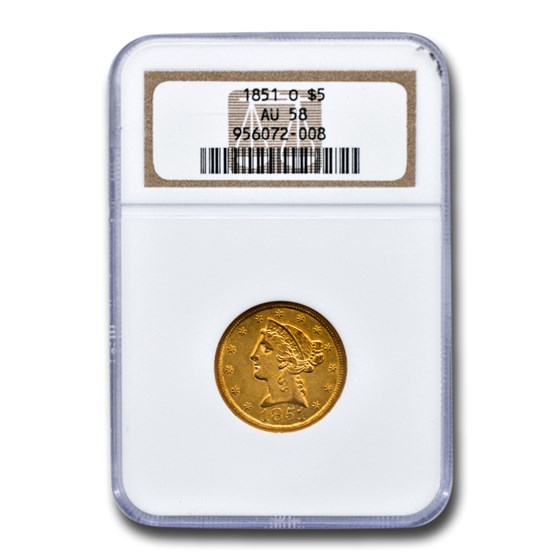1851-O $5 Liberty Gold Half Eagle AU-58 NGC 1851-O $5 Liberty Gold Half Eagle AU-58 NGC